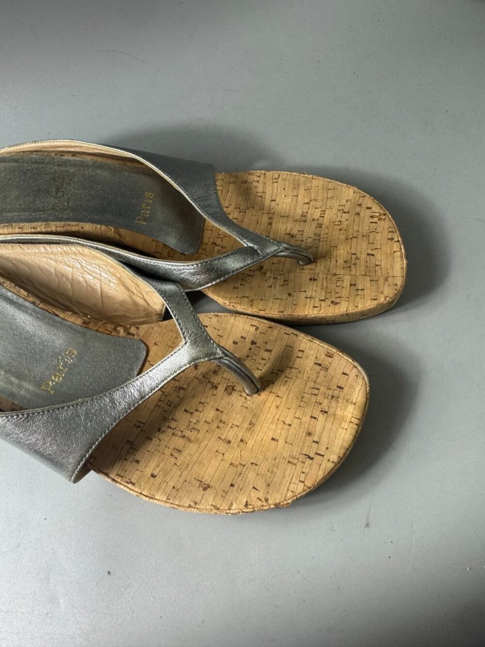 Authentic Christian Louboutin Silver Metallic Leather Cork Wedges, Size 41 - Picture 10 of 14